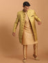 Vastramay Men's Yellow Silk Blend Sherwani With Rose Gold Kurta Pant Set